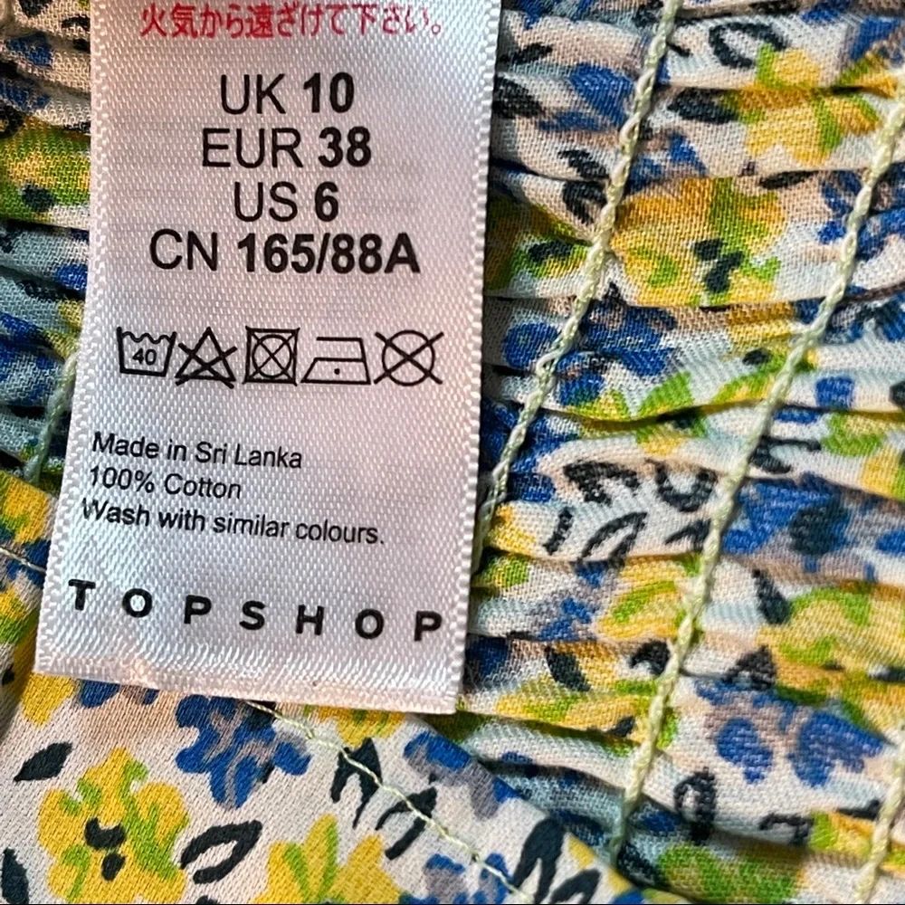 TOPSHOP Blue Yellow Smocked Tank Top Size 6 NWOT - Picture 4 of 6